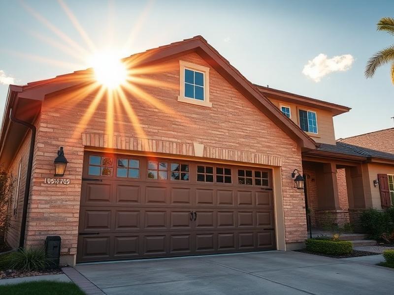 Garage door on residential home during hot summer day with sun exposure